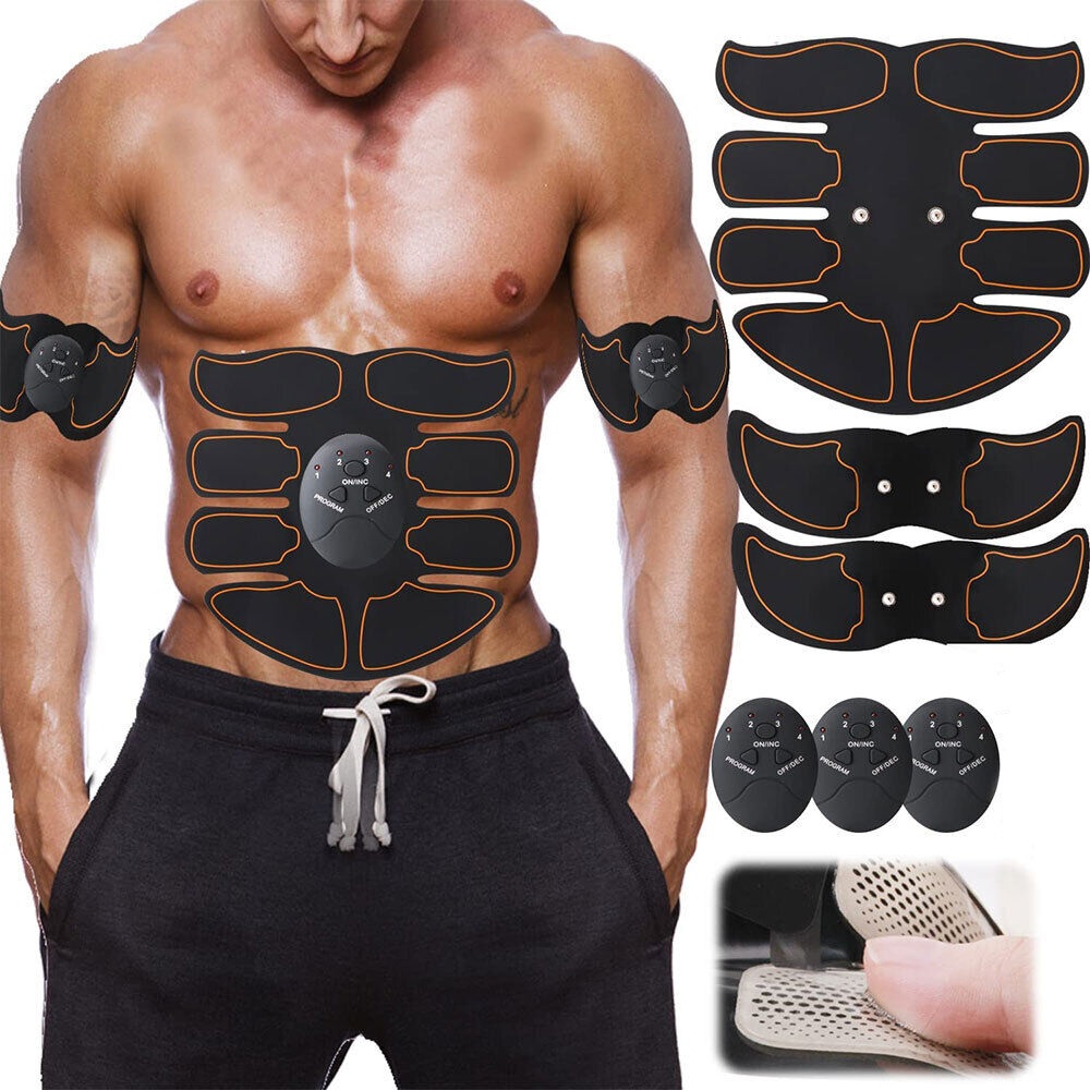 ABS Stimulator Abdominal Muscle Exerciser Trainer 6 Modes 19 Intensities LCD Display EMS Fitness Slimming Belt Electric Massages, Yellow